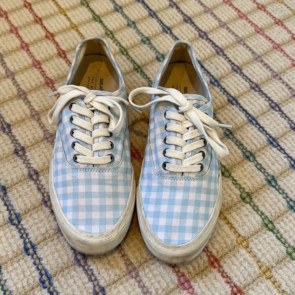 Seavees and The Beaufort Bonnet Company blue gingham sneakers sz 7.5/38